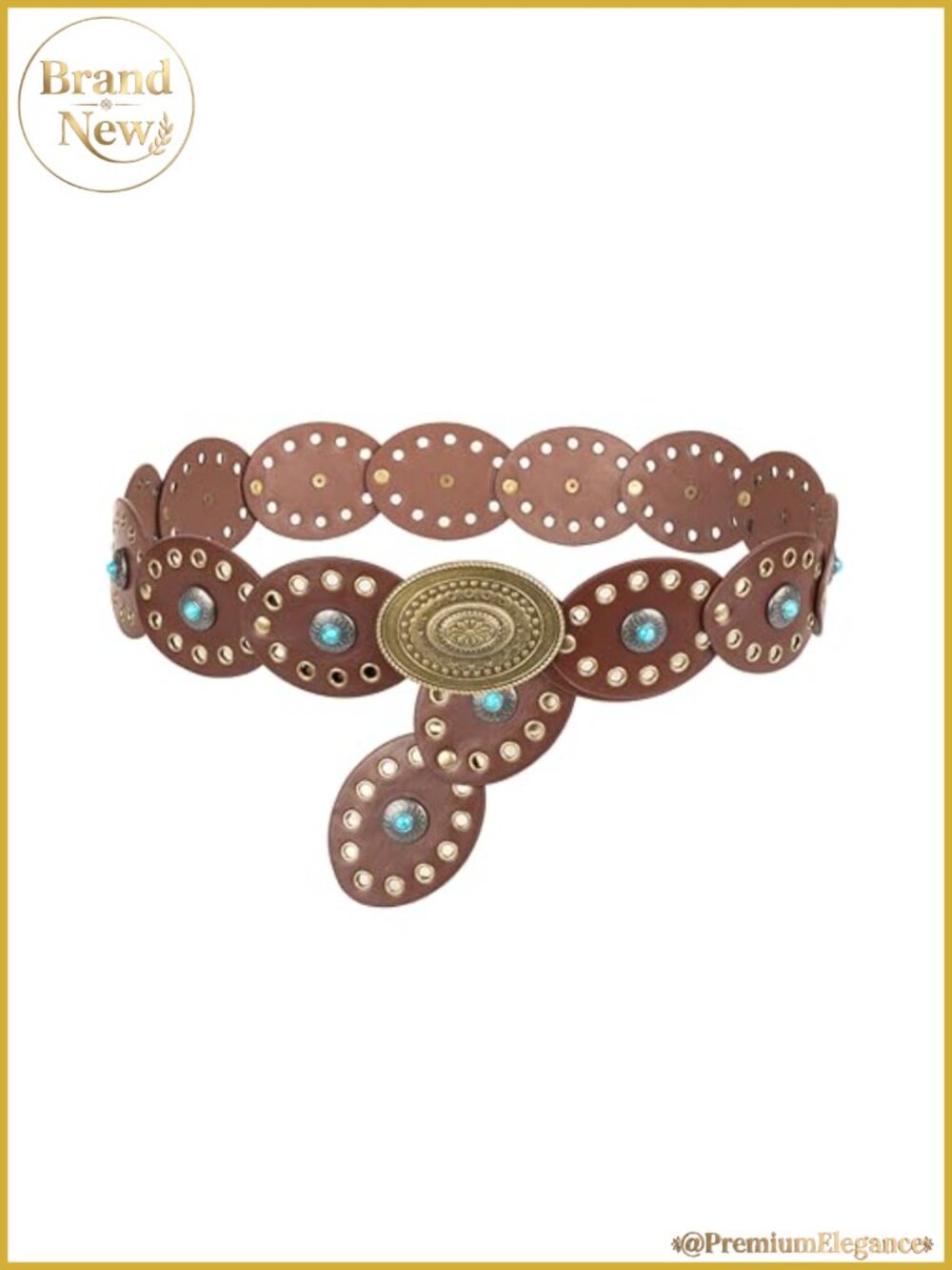 Women's Western Concho Disc Belt PU Leather Boho Wide Waist